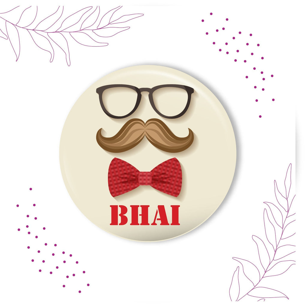 Indianvibez Moustache Bhai Metal Rakhi with Fridge Magnet - Kids Rakhi | Grocsy