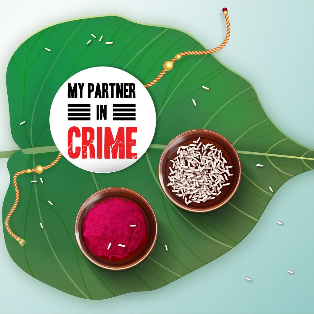 Indianvibez Partner in Crime Metal Rakhi with Fridge Magnet - Kids Rakhi | Grocsy