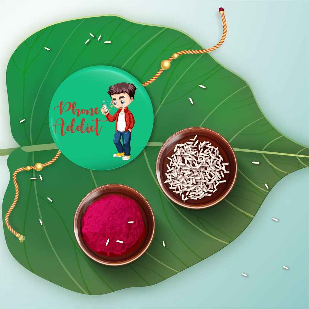 Indianvibez Phone Addict Metal Rakhi with Fridge Magnet - Kids Rakhi | Grocsy