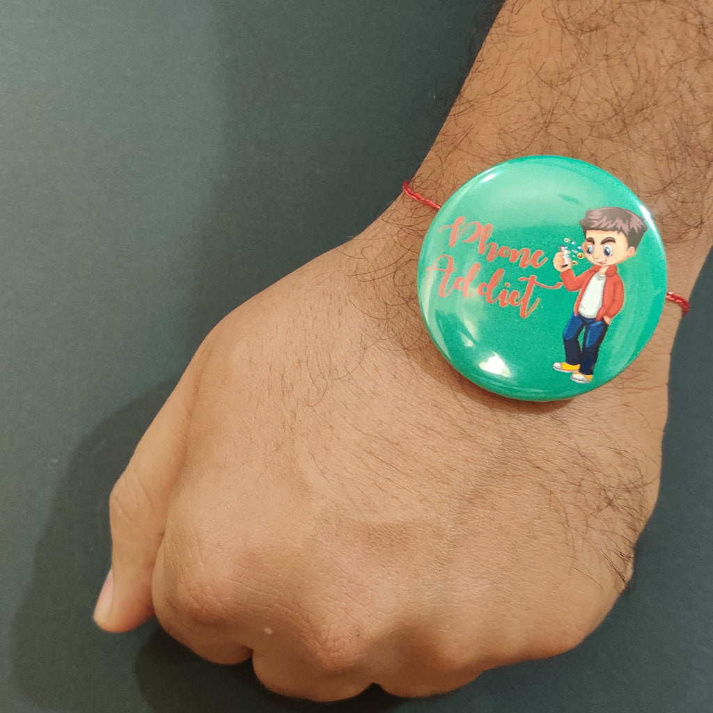 Indianvibez Phone Addict Metal Rakhi with Fridge Magnet - Kids Rakhi | Grocsy