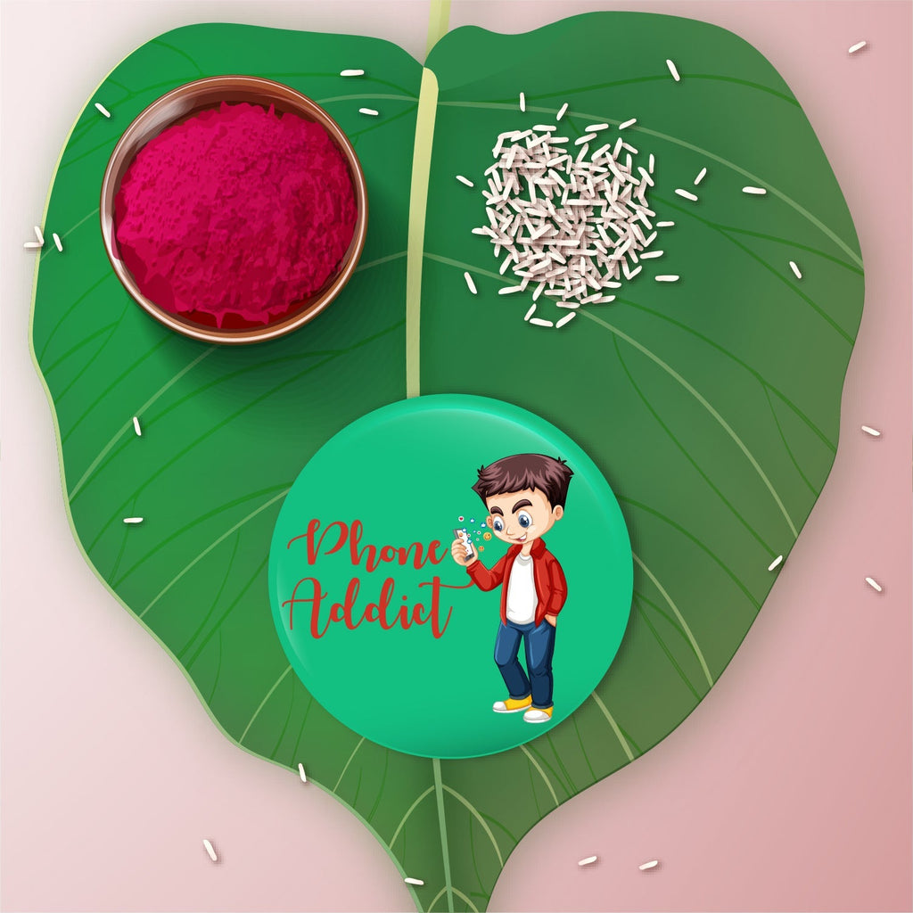 Indianvibez Phone Addict Metal Rakhi with Fridge Magnet - Kids Rakhi | Grocsy