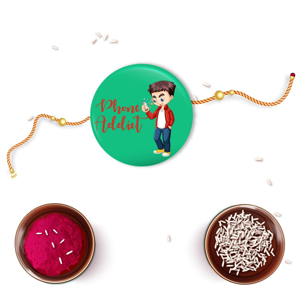 Indianvibez Phone Addict Metal Rakhi with Fridge Magnet - Kids Rakhi | Grocsy