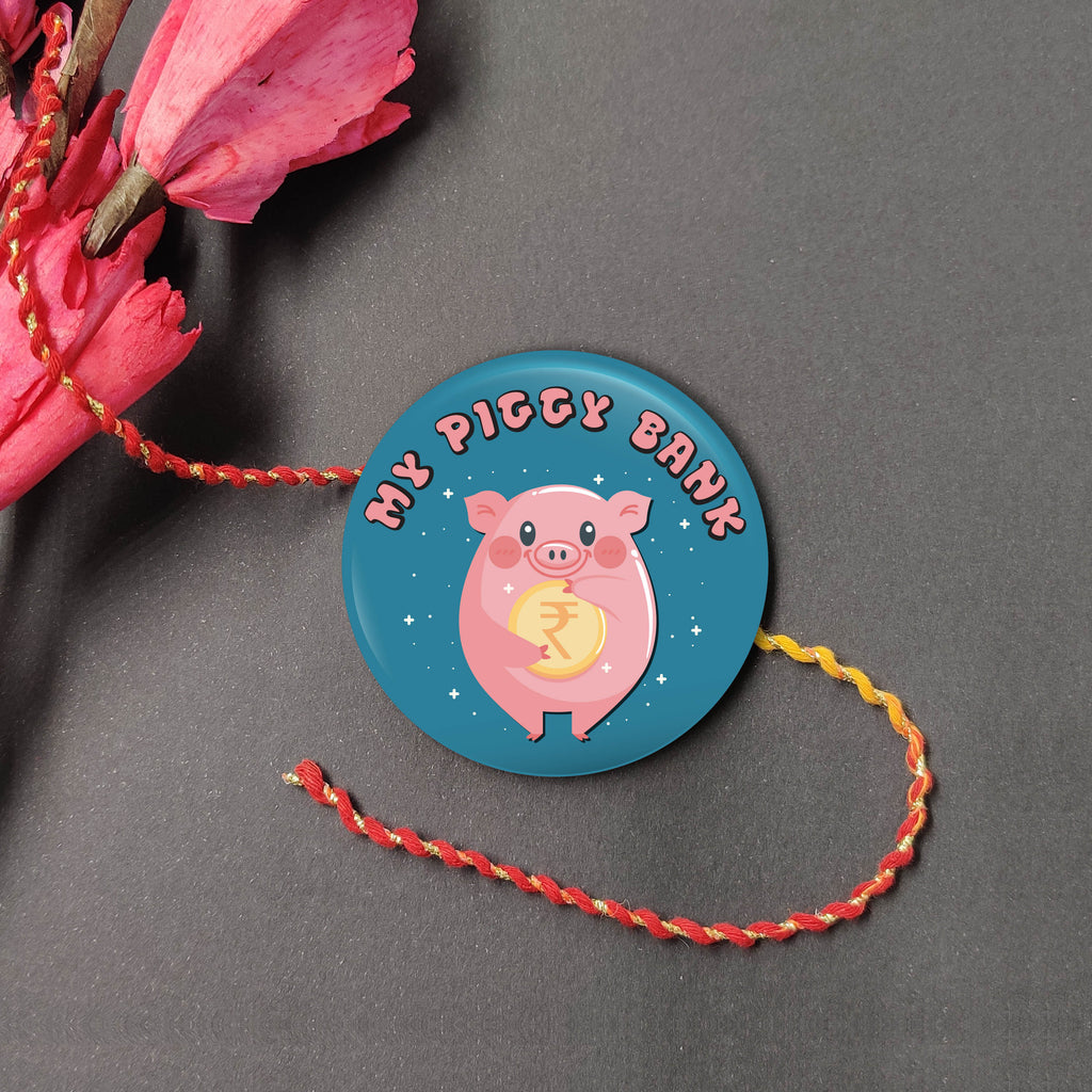 Indianvibez My Piggy Bank Metal Rakhi with Fridge Magnet - Kids Rakhi | Grocsy