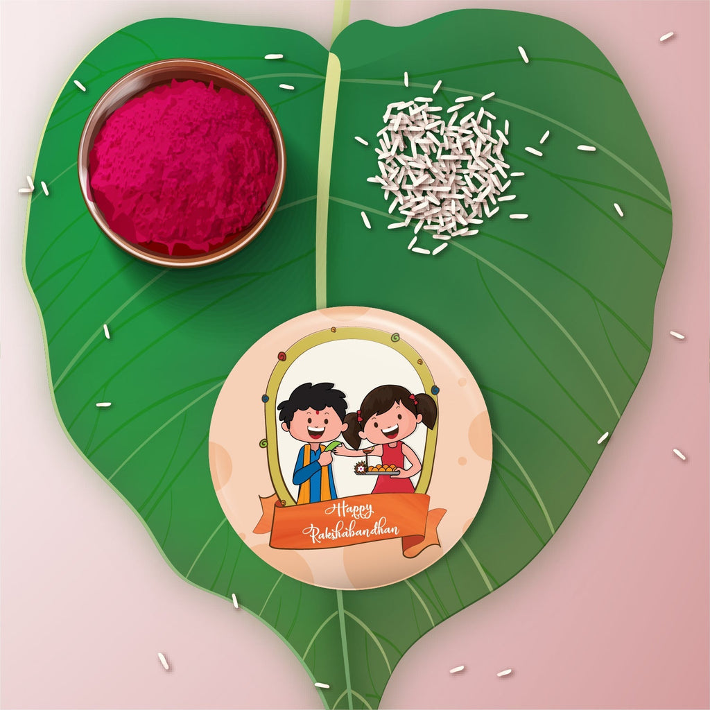 Indianvibez Happy Raksha Bandhan Metal Rakhi with Fridge Magnet - Kids Rakhi | Grocsy