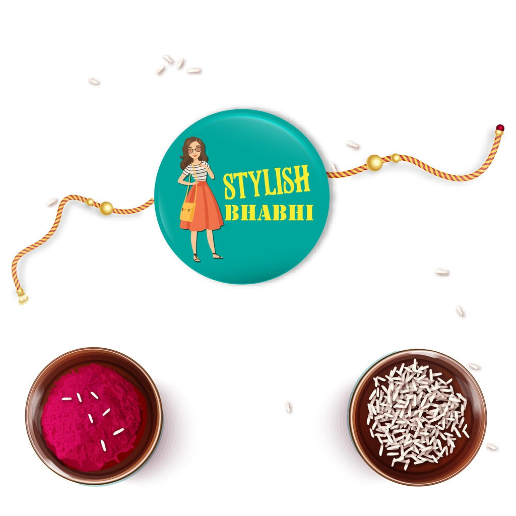 Indianvibez Stylish Bhabhi Metal Rakhi/Lumba with Fridge Magnet - Kids Rakhi | Grocsy