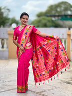 Mameraa Sarees Rani Pink Faux Banarasi Silk Saree With Paithani Rich Weaved Pallu And Blouse-Rani_Pink | Grocsy