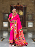 Mameraa Sarees Rani Pink Faux Banarasi Silk Saree With Paithani Rich Weaved Pallu And Blouse-Rani_Pink | Grocsy