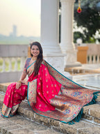 Mameraa Sarees Pink Green Faux Banarasi Silk Saree With Paithani Rich Weaved Pallu And Blouse-Pink | Grocsy