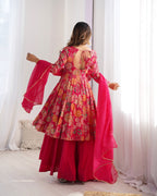 Evanik Rani Pink Pure Romance Silk With Print Kediya With Palazzo Suit | Grocsy
