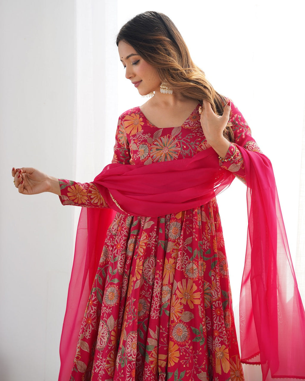Evanik Rani Pink Pure Romance Silk With Print Kediya With Palazzo Suit | Grocsy