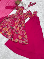 Evanik Rani Pink Pure Romance Silk With Print Kediya With Palazzo Suit | Grocsy