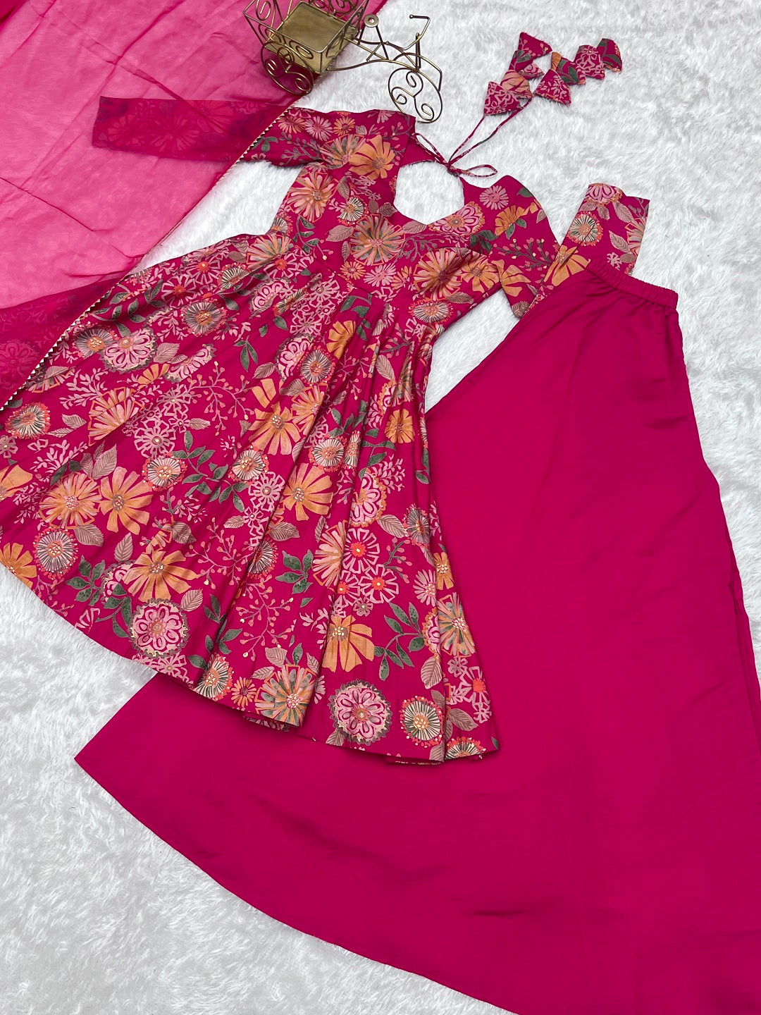 Evanik Rani Pink Pure Romance Silk With Print Kediya With Palazzo Suit | Grocsy