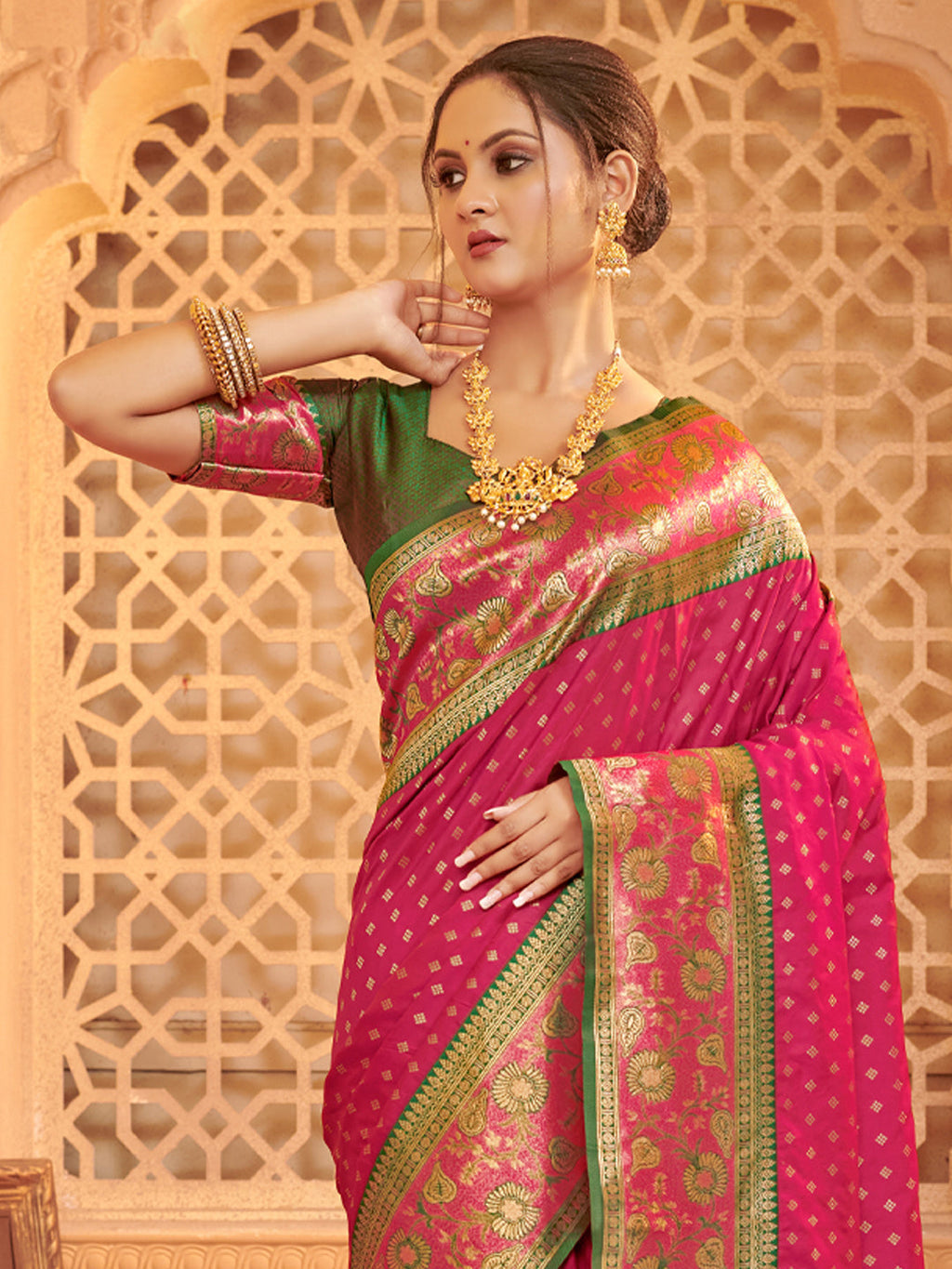 Anaita Rani Pink Silk Saree With Blouse Piece | Grocsy