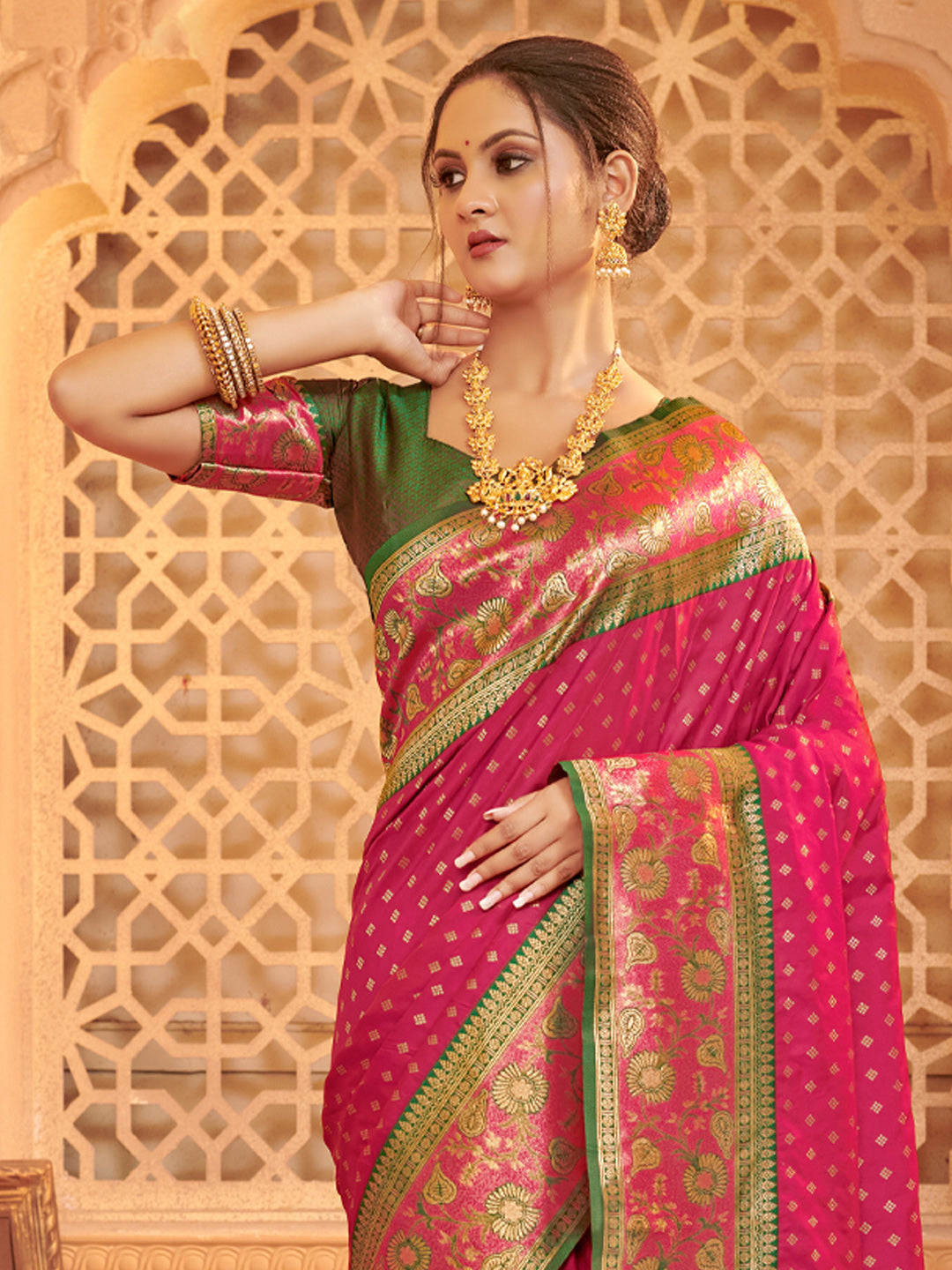 Anaita Rani Pink Silk Saree With Blouse Piece | Grocsy