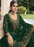 Vegaa Fashion Green Georgette Embroidery Designer Sharara Suit | Grocsy