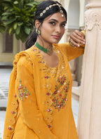 Vegaa Fashion Yellow Georgette Embroidery Designer Sharara Suit | Grocsy