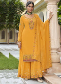Vegaa Fashion Yellow Georgette Embroidery Designer Sharara Suit | Grocsy
