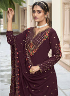 Vegaa Fashion Violet Georgette Embroidery Designer Sharara Suit | Grocsy