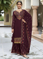 Vegaa Fashion Violet Georgette Embroidery Designer Sharara Suit | Grocsy