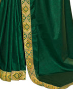 Green Solid Vichitra Saree With Unstitched Blouse Piece - Selena | Grocsy