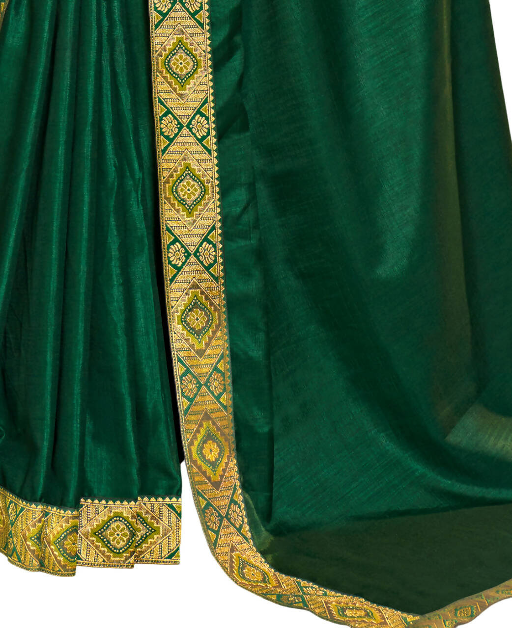 Green Solid Vichitra Saree With Unstitched Blouse Piece - Selena | Grocsy