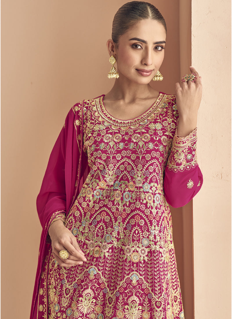 Vegaa Fashion Pink Georgette Embroidered Designer Palazzo Suit | Grocsy