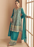 Vegaa Fashion Turquoise Georgette Embroidered Designer Palazzo Suit | Grocsy