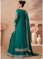 Vegaa Fashion Teal Green Real Chinon Silk Embroidered Lehenga Style Suit | Grocsy