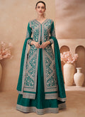 Vegaa Fashion Teal Green Real Chinon Silk Embroidered Lehenga Style Suit | Grocsy