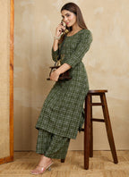 Prazu Fashion Green Printed Cotton Blend Kurta Pant Set | Grocsy