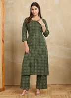 Prazu Fashion Green Printed Cotton Blend Kurta Pant Set | Grocsy