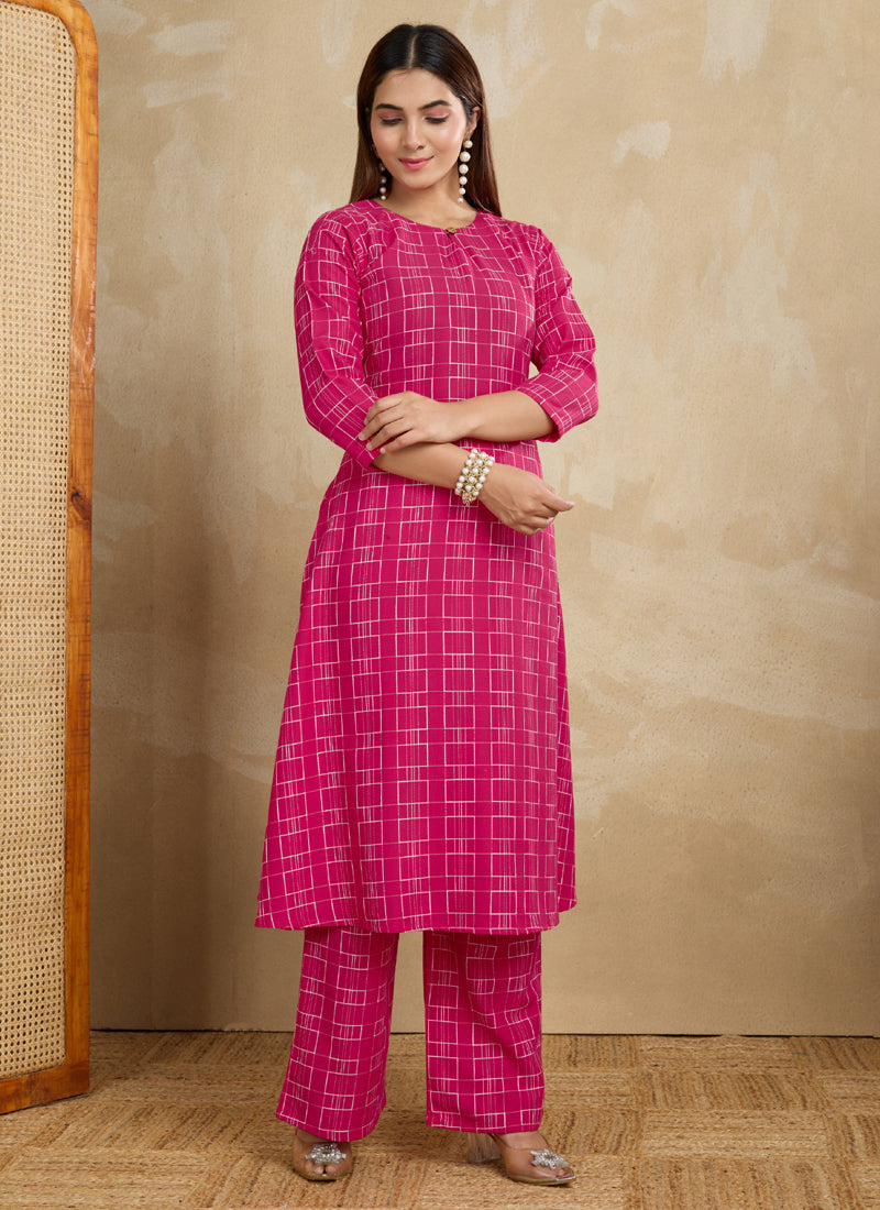 Prazu Fashion Pink Printed Cotton Blend Kurta Pant Set | Grocsy