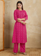 Prazu Fashion Pink Printed Cotton Blend Kurta Pant Set | Grocsy