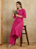 Prazu Fashion Pink Printed Cotton Blend Kurta Pant Set | Grocsy