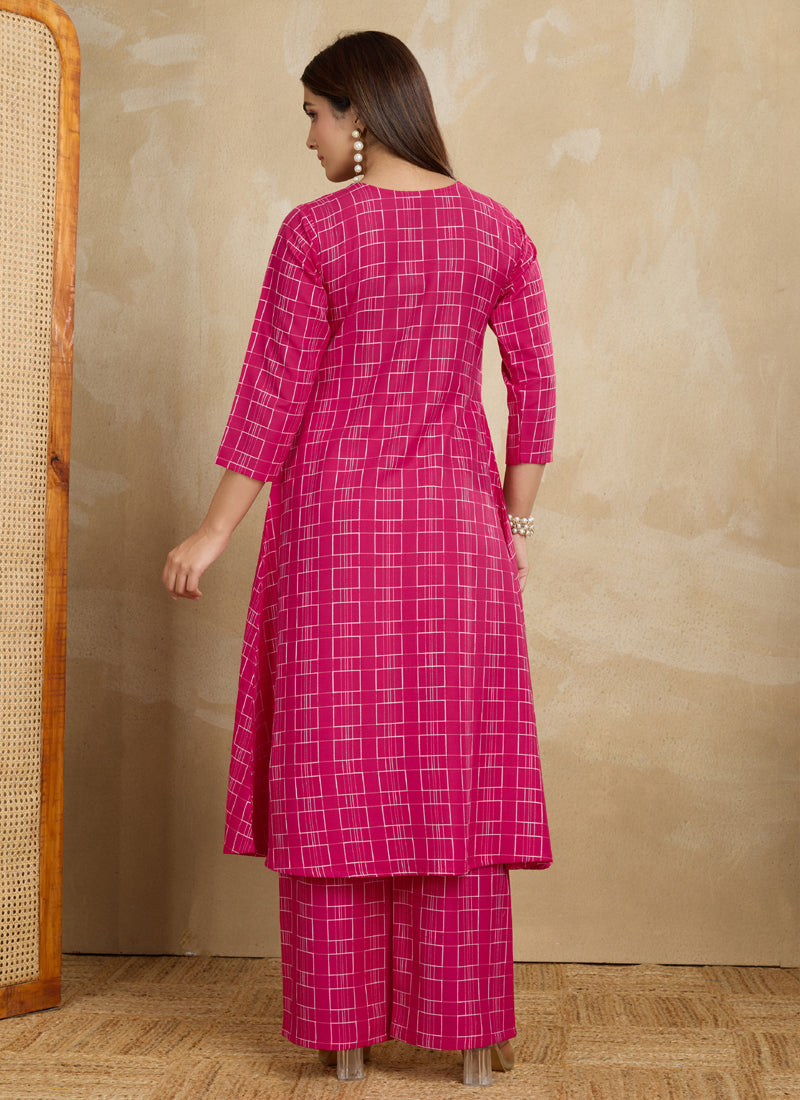 Prazu Fashion Pink Printed Cotton Blend Kurta Pant Set | Grocsy