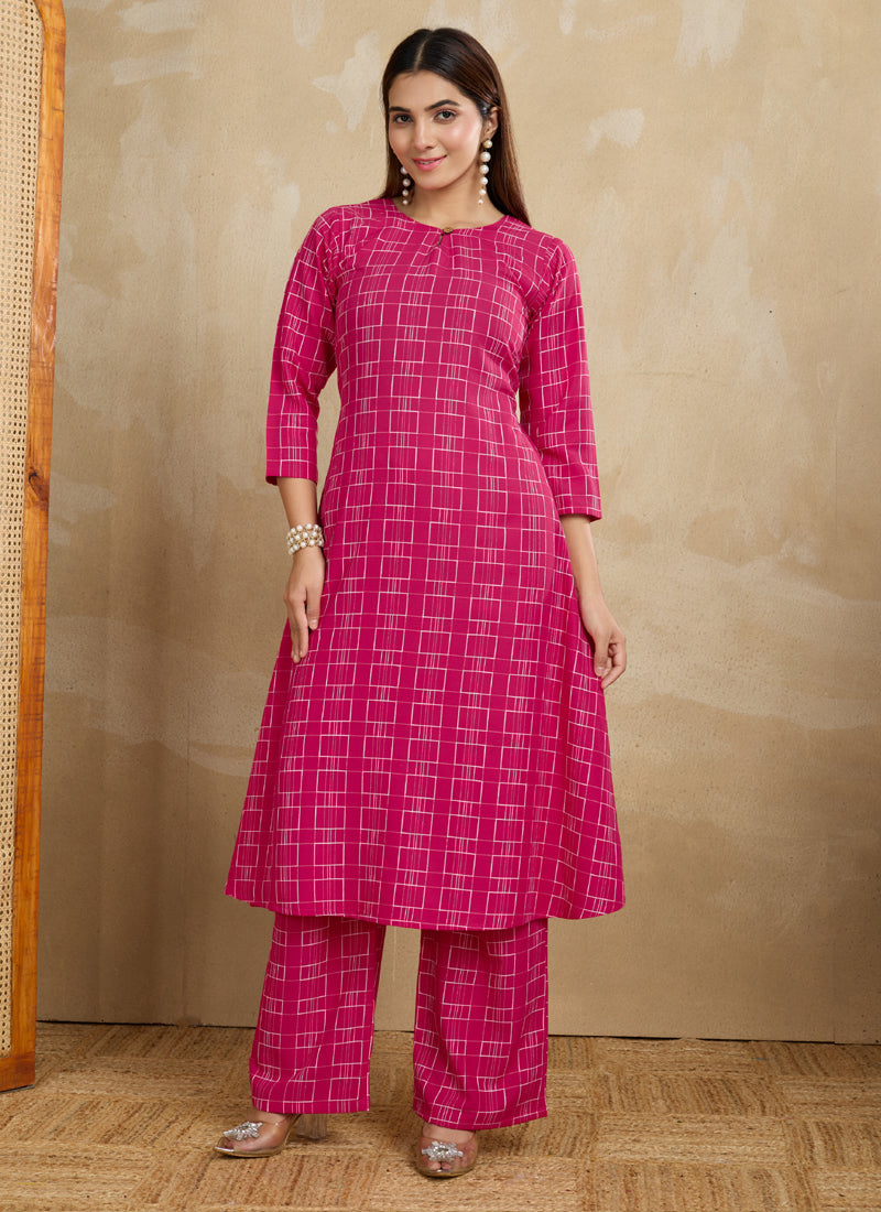 Prazu Fashion Pink Printed Cotton Blend Kurta Pant Set | Grocsy