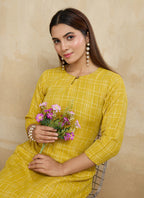 Prazu Fashion Yellow Printed Cotton Blend Kurta Pant Set | Grocsy