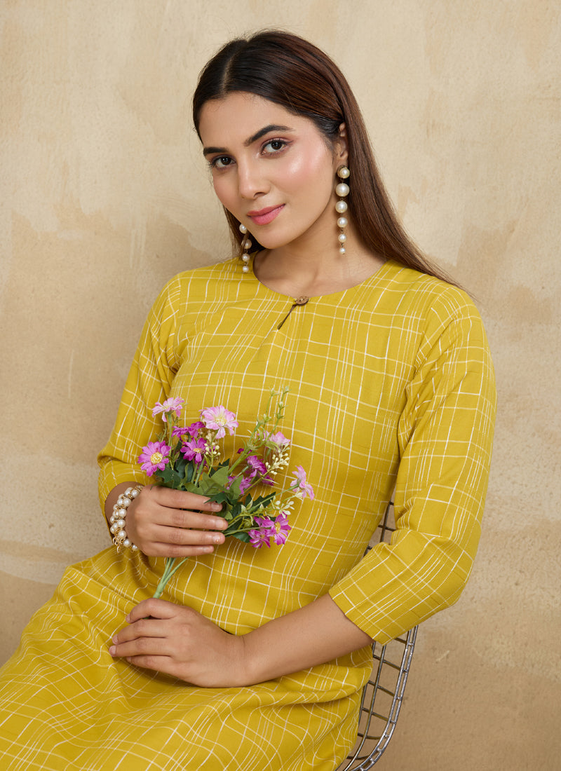 Prazu Fashion Yellow Printed Cotton Blend Kurta Pant Set | Grocsy