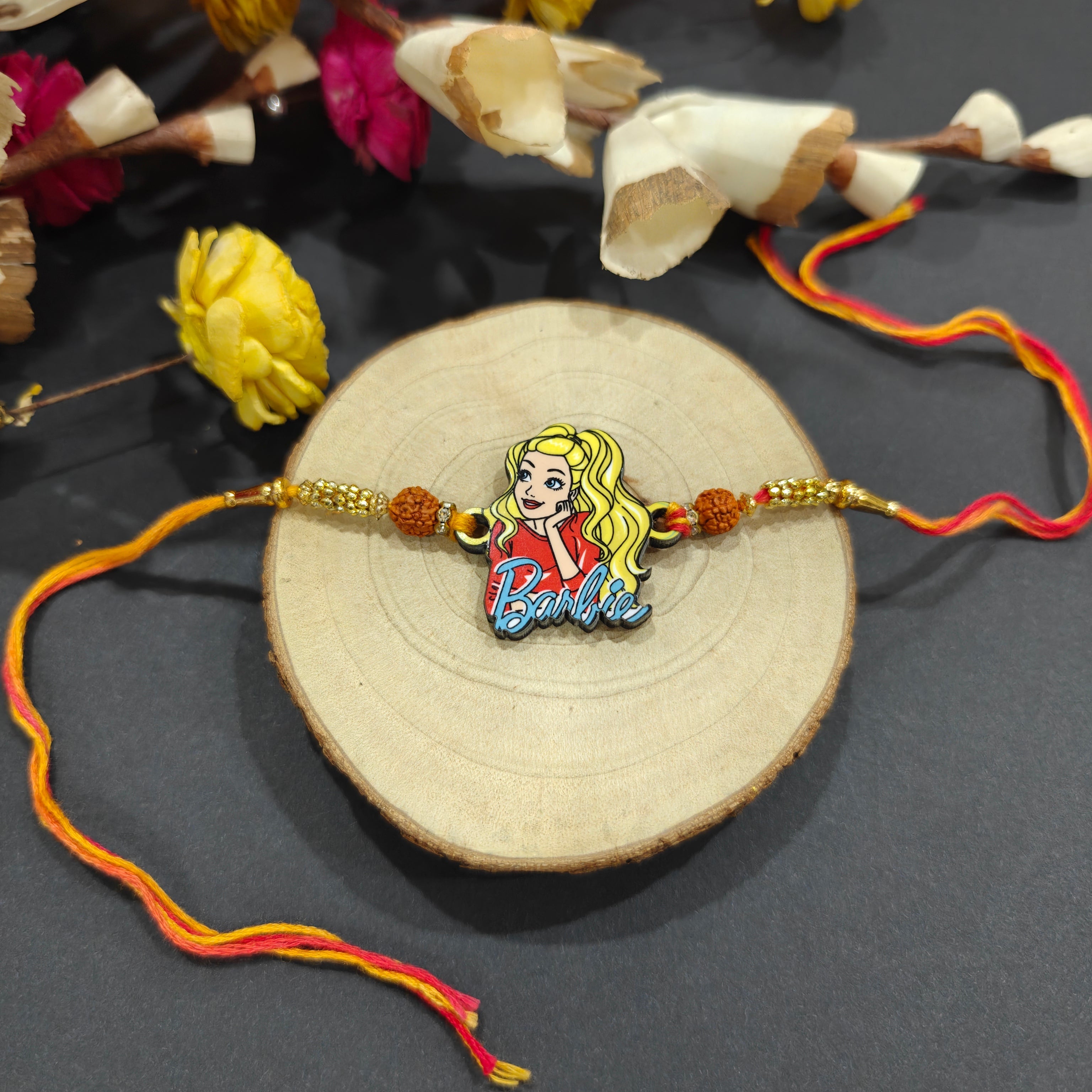 Indianvibez Barbie Wooden Rakhi - Kids Rakhi | Grocsy