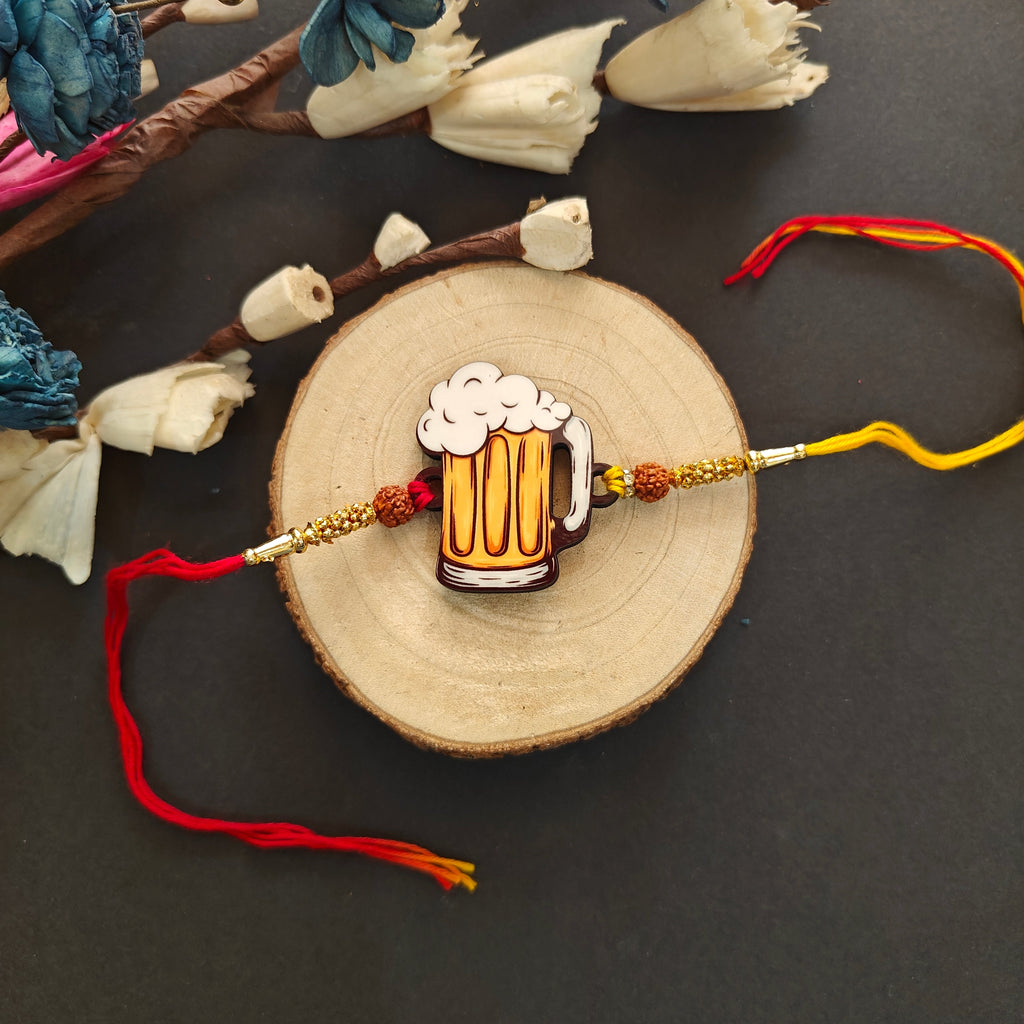 Indianvibez Wooden Beer Rakhi |Food Rakhi for Brother with Swag - Kids Rakhi | Grocsy