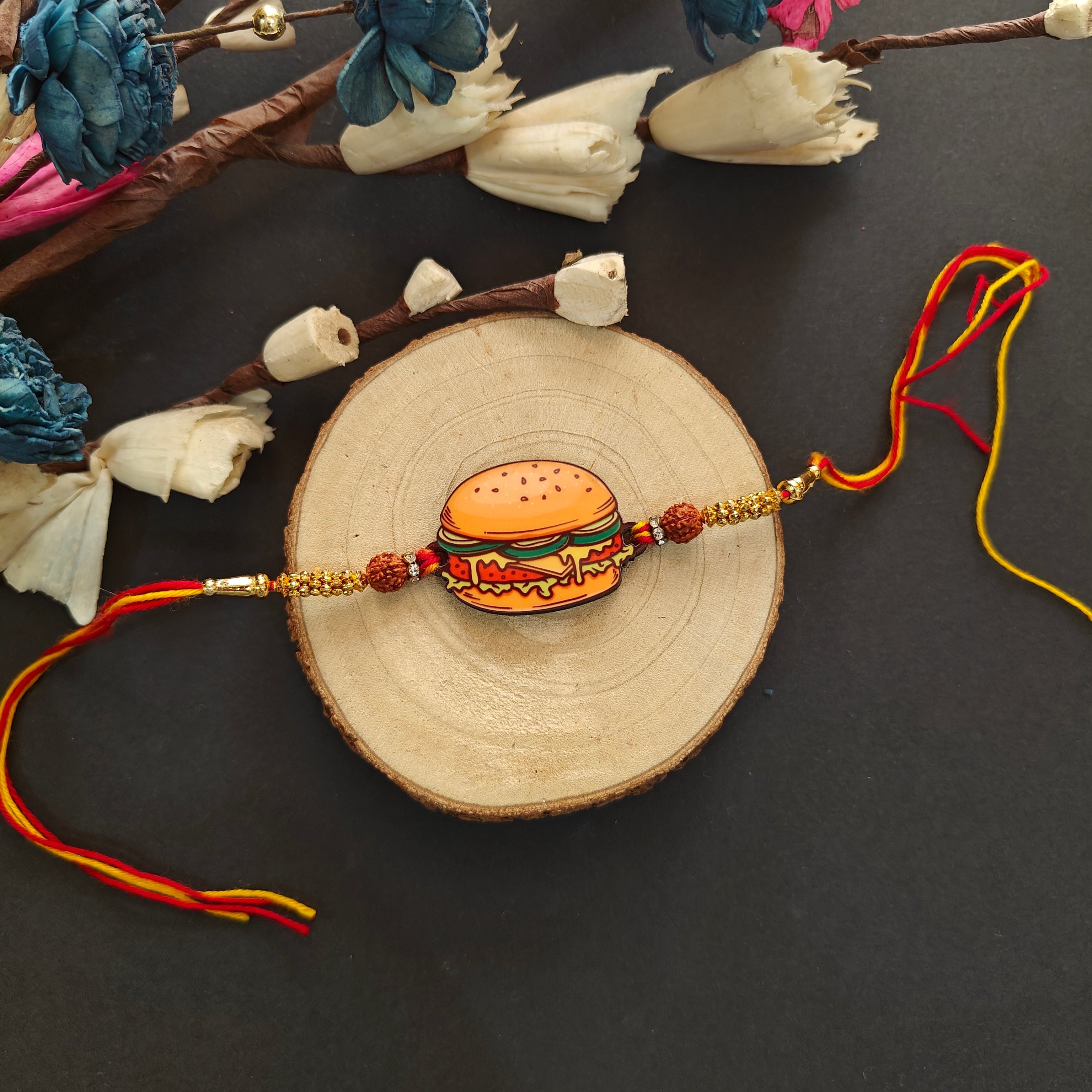 Indianvibez Burger Wooden Rakhi, Food Rakhi for Brother - Kids Rakhi | Grocsy