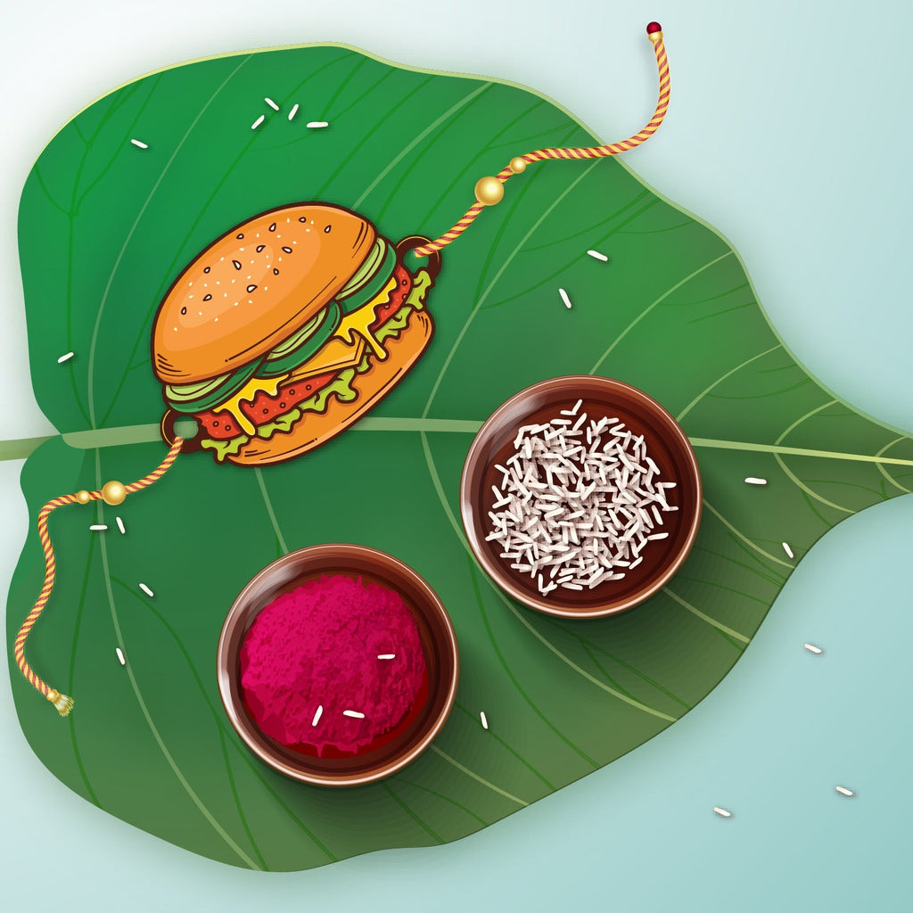 Indianvibez Burger Wooden Rakhi, Food Rakhi for Brother - Kids Rakhi | Grocsy