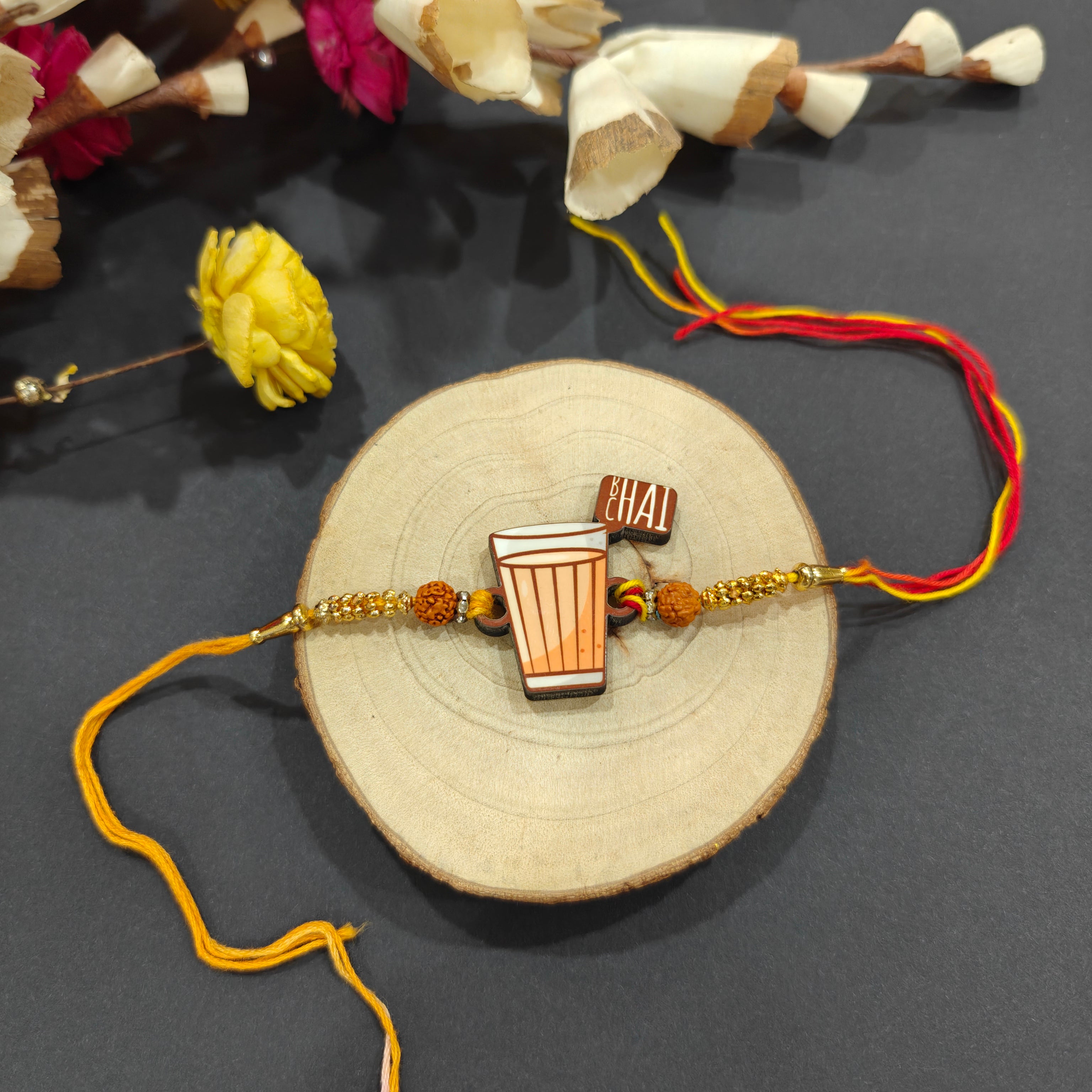 Indianvibez Chai Lover Wooden Rakhi, Food Rakhi for Tea Lover Brother - Kids Rakhi | Grocsy