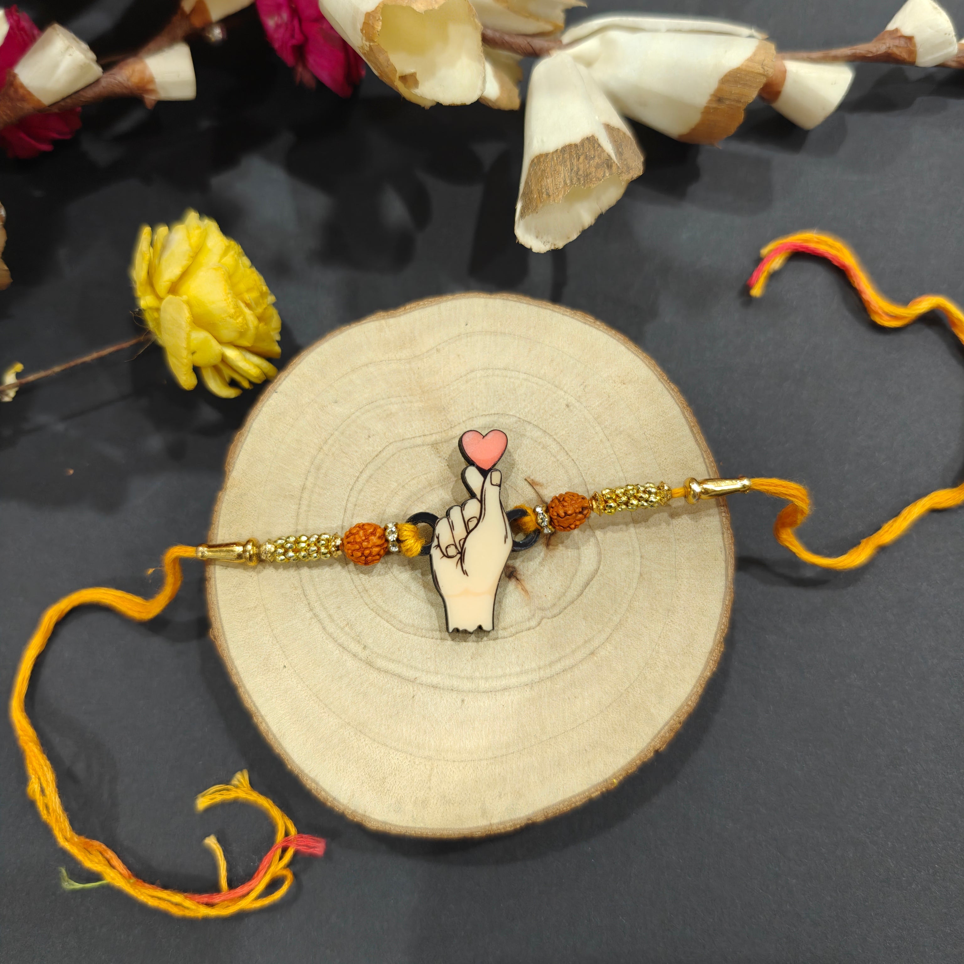Indianvibez Korean Heart Wooden Rakhi, K-Pop Style Rakhi for Brother - Kids Rakhi | Grocsy