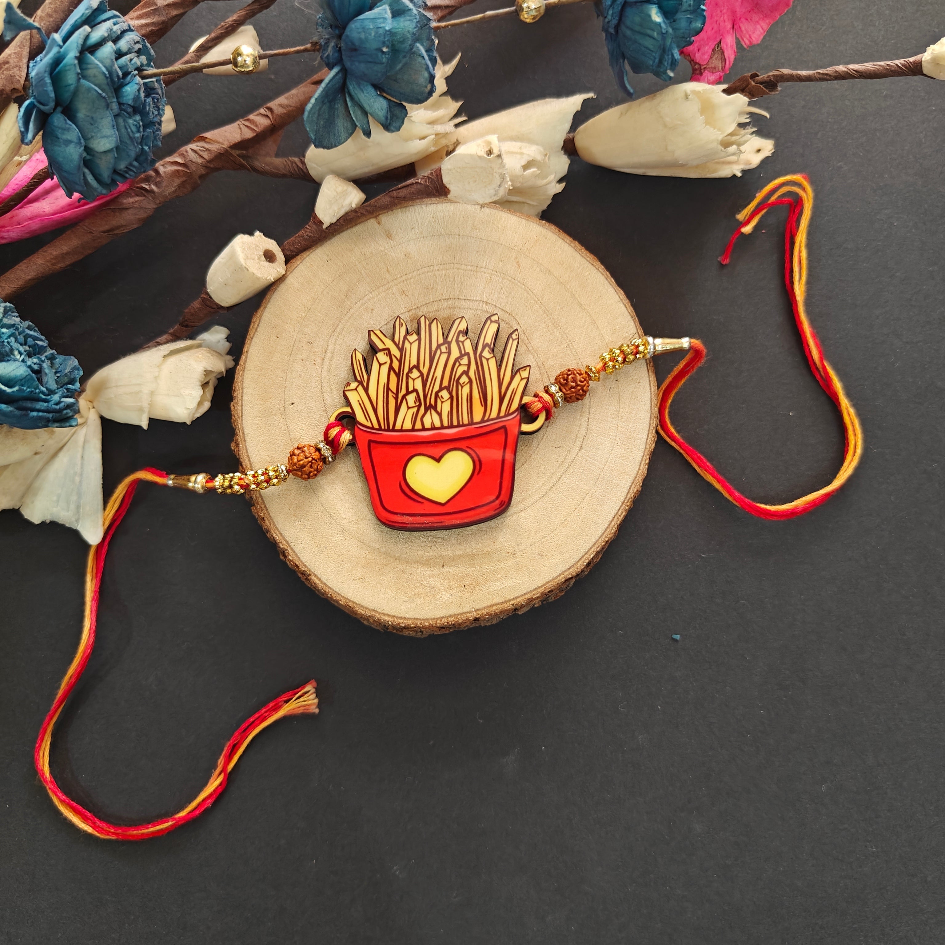 Indianvibez Fries Wooden Rakhi, Food Rakhi for Brother - Kids Rakhi | Grocsy