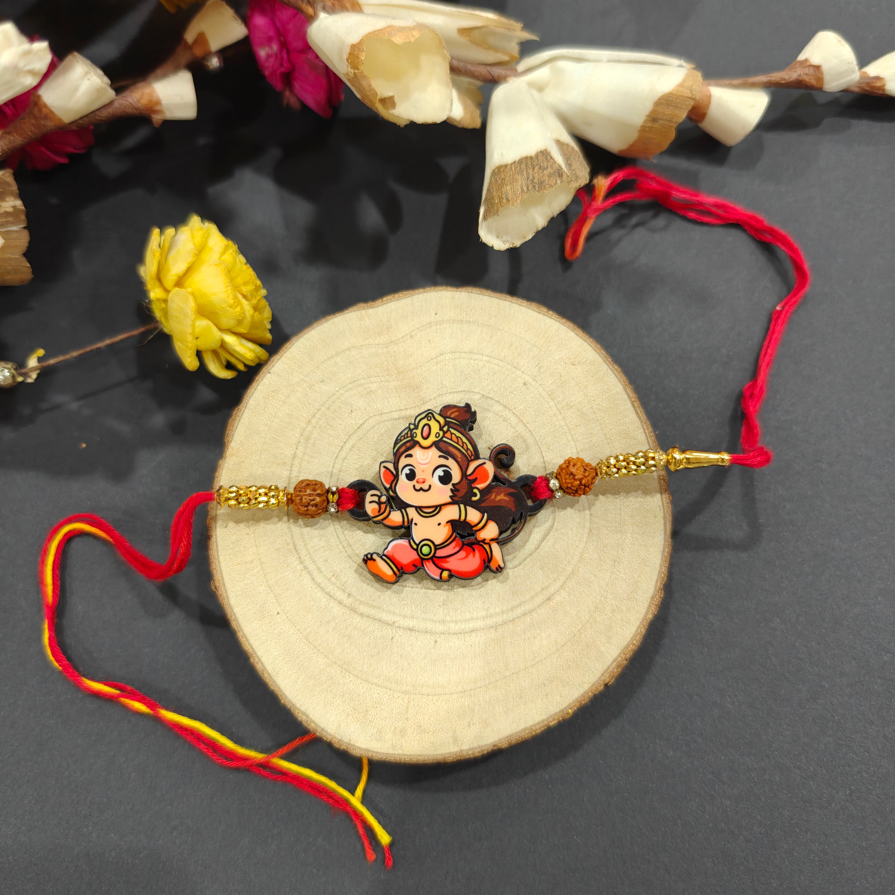 Indianvibez Lord Hanuman Wooden Rakhi for Brother, Divine & Spiritual Rakhi for Bhai , Bhaiya - Kids Rakhi | Grocsy