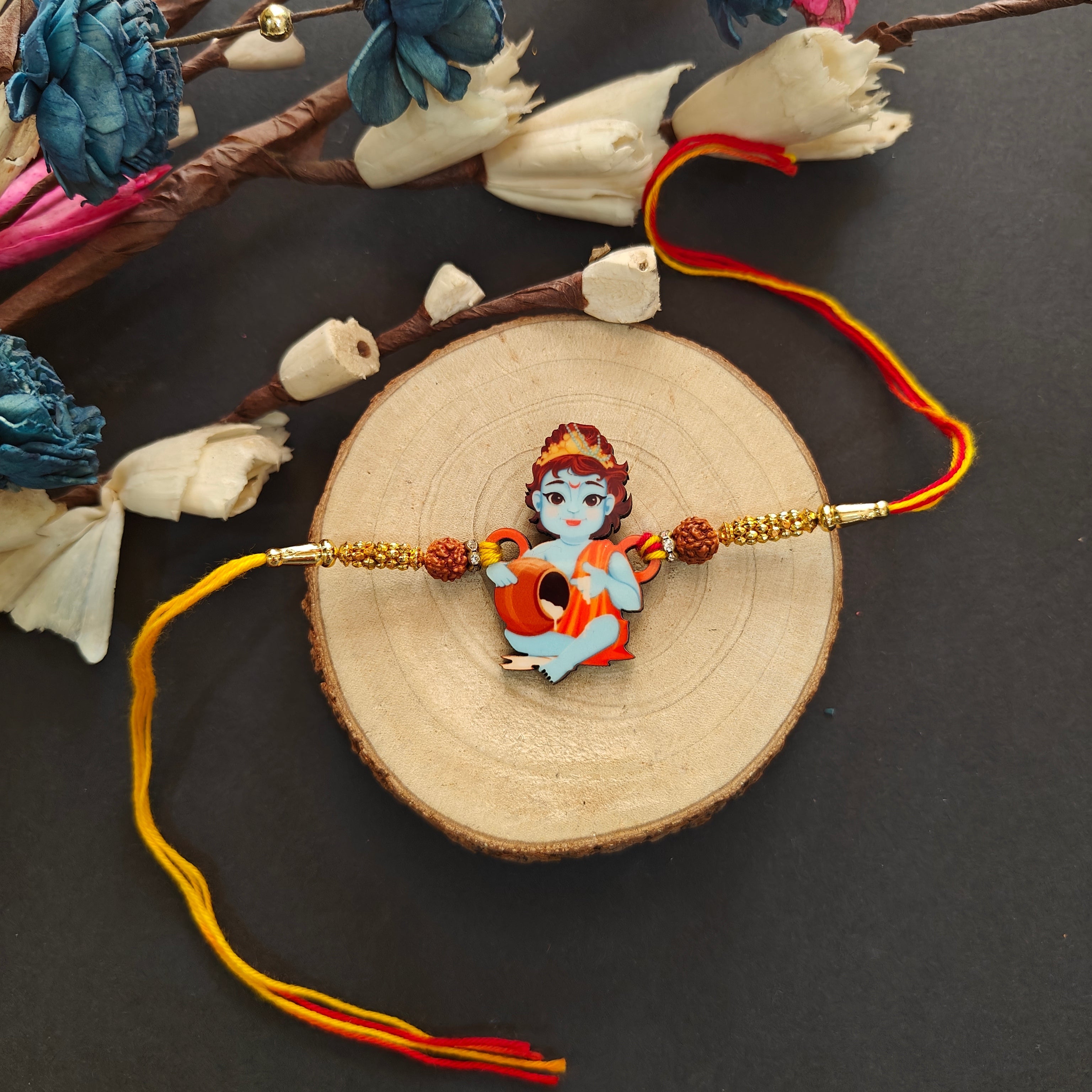 Indianvibez Lord Krishna Wooden Rakhi for Brother, God Religious Spiritual Rakhi - Kids Rakhi | Grocsy