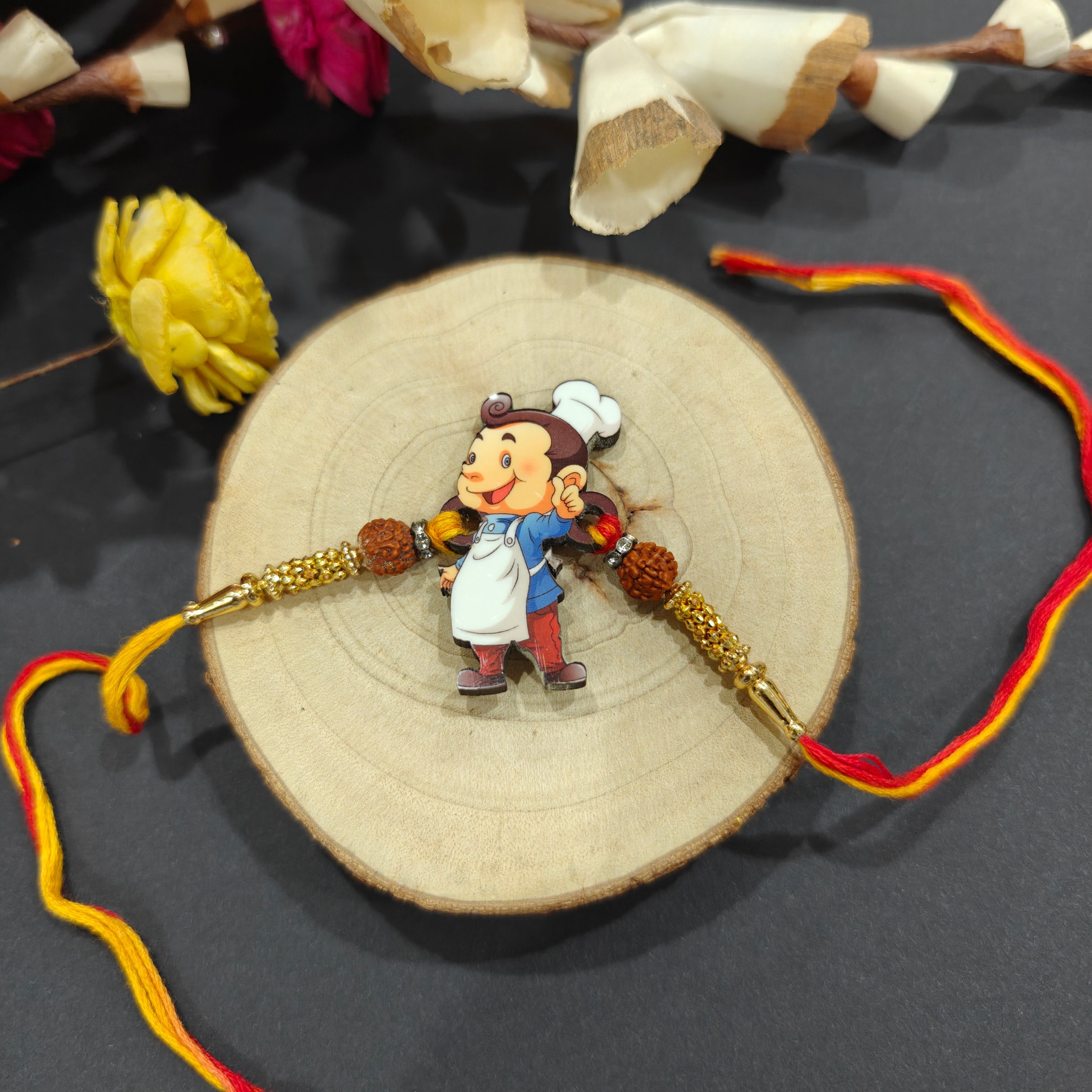 Indianvibez MasterChef Bhai Wooden Rakhi, Rudraksha Rakhi for Brother - Kids Rakhi | Grocsy