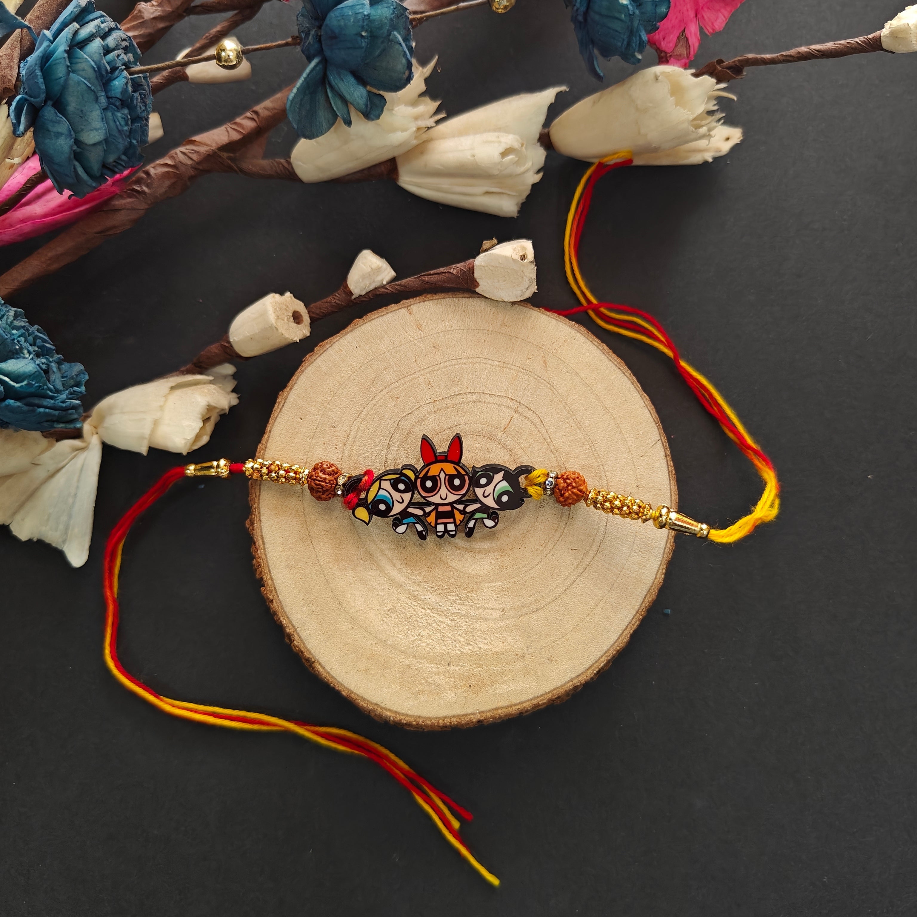 Indianvibez Powerpuff Girls Wooden Rakhi, Cute Rakhi Lumba for Sister, Bhabhi - Kids Rakhi | Grocsy