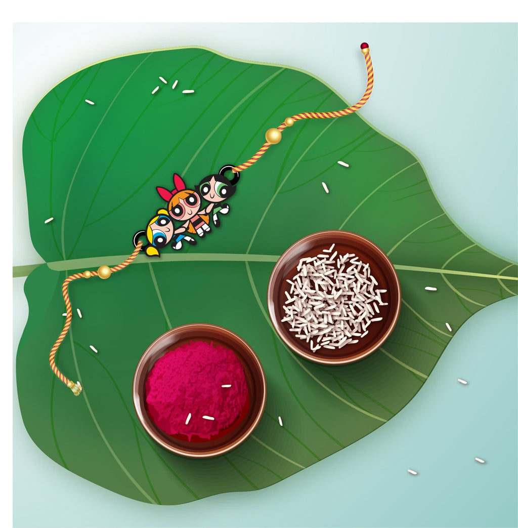 Indianvibez Powerpuff Girls Wooden Rakhi, Cute Rakhi Lumba for Sister, Bhabhi - Kids Rakhi | Grocsy